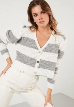 LELA BUTTON-DOWN V-NECK - Chaqueta De Punto - Grey, Mujer -LELA Ventas 2024 0128198b3ad94057b3c2fa5e94a64ab4