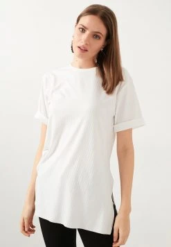 LELA OVERSIZE CREW NECK SLIT DETAILED - Blusa - Ecru , Mujer