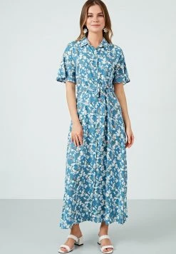 LELA SLIT - Vestido Camisero - Blue , Mujer