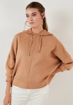 LELA HOODED OVERSIZED - Jersey De Punto - Camel, Mujer