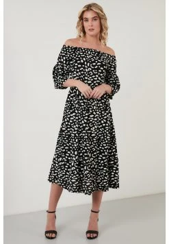 LELA FLOWERED CARMEN THREE QUARTER SLEEV - Vestido Informal - Black Lepoard , Mujer