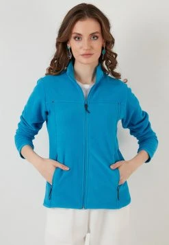 LELA HIGH COLLAR ZIPPER - Forro Polar - Turquoise, Mujer