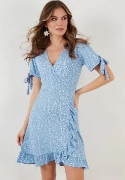 LELA FLORAL RUFFLE DETAIL - Vestido Informal - Baby Blue , Mujer
