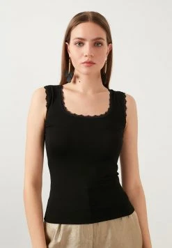 LELA SQUARE NECK LACE DETAILED ATHLETE - Top - Black , Mujer