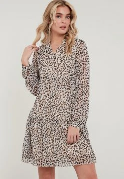 LELA LONG SLEEVE MINI - Vestido Informal - Leopard, Mujer