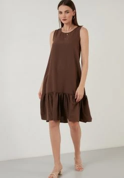 LELA REGULAR FIT MIDI - Vestido Informal - Brown, Mujer