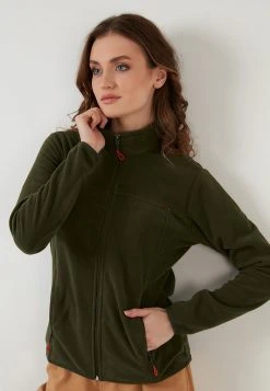 LELA HIGH COLLAR ZIPPER - Forro Polar - Khaki, Mujer