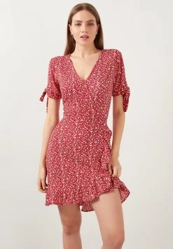 LELA FLORAL RUFFLE DETAIL - Vestido Informal - Red , Mujer
