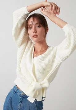 LELA V NECK - Jersey De Punto - Ecru , Mujer