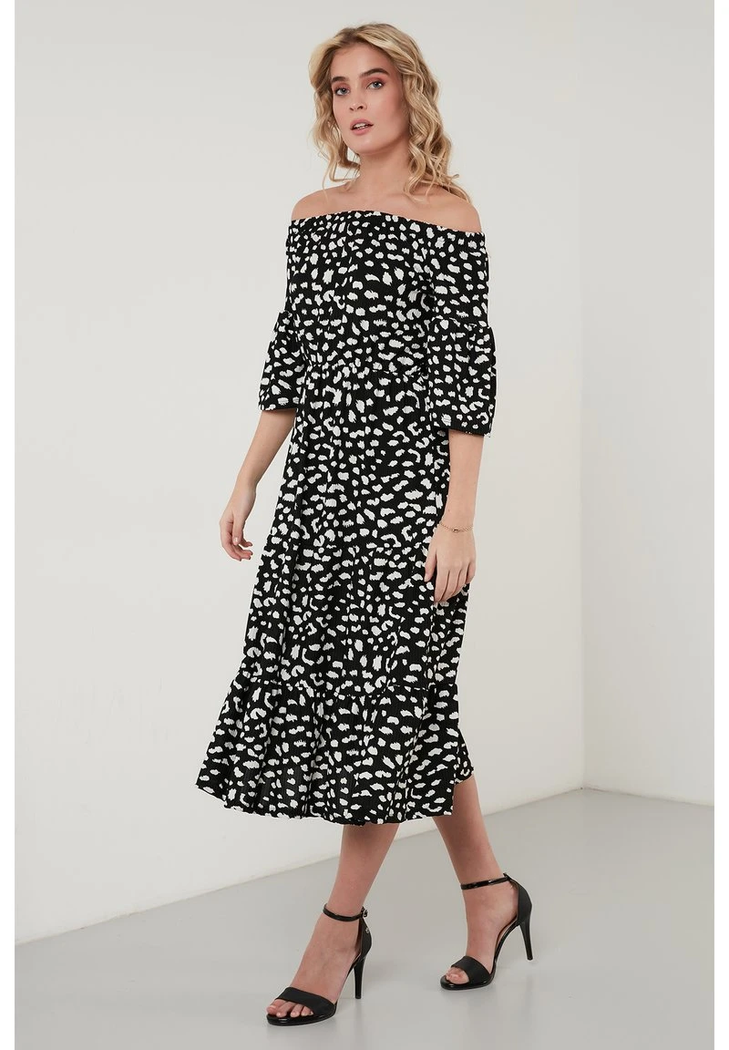 LELA FLOWERED CARMEN THREE QUARTER SLEEV - Vestido Informal - Black Lepoard , Mujer 4 LELA FLOWERED CARMEN THREE QUARTER SLEEV - Vestido Informal - Black Lepoard , Mujer - Imagen 4