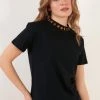 LELA CREW NECK - Camiseta Estampada - Black Neon Orange , Mujer