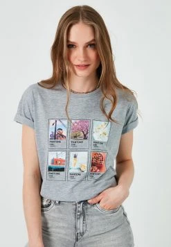 LELA Camiseta Estampada - Grey-melange, Mujer