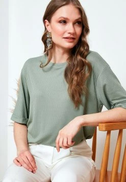LELA OVERSIZE CREW NECK SLIT DETAILED - Blusa - Green , Mujer -LELA Ventas 2024 defb1494300445e1a4c3e02d48514fb7
