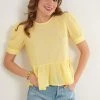 LELA CREW NECK SHORT SLEEVE - Blusa - Yellow , Mujer
