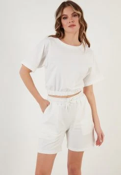 LELA CROP - Shorts - Ecru , Mujer