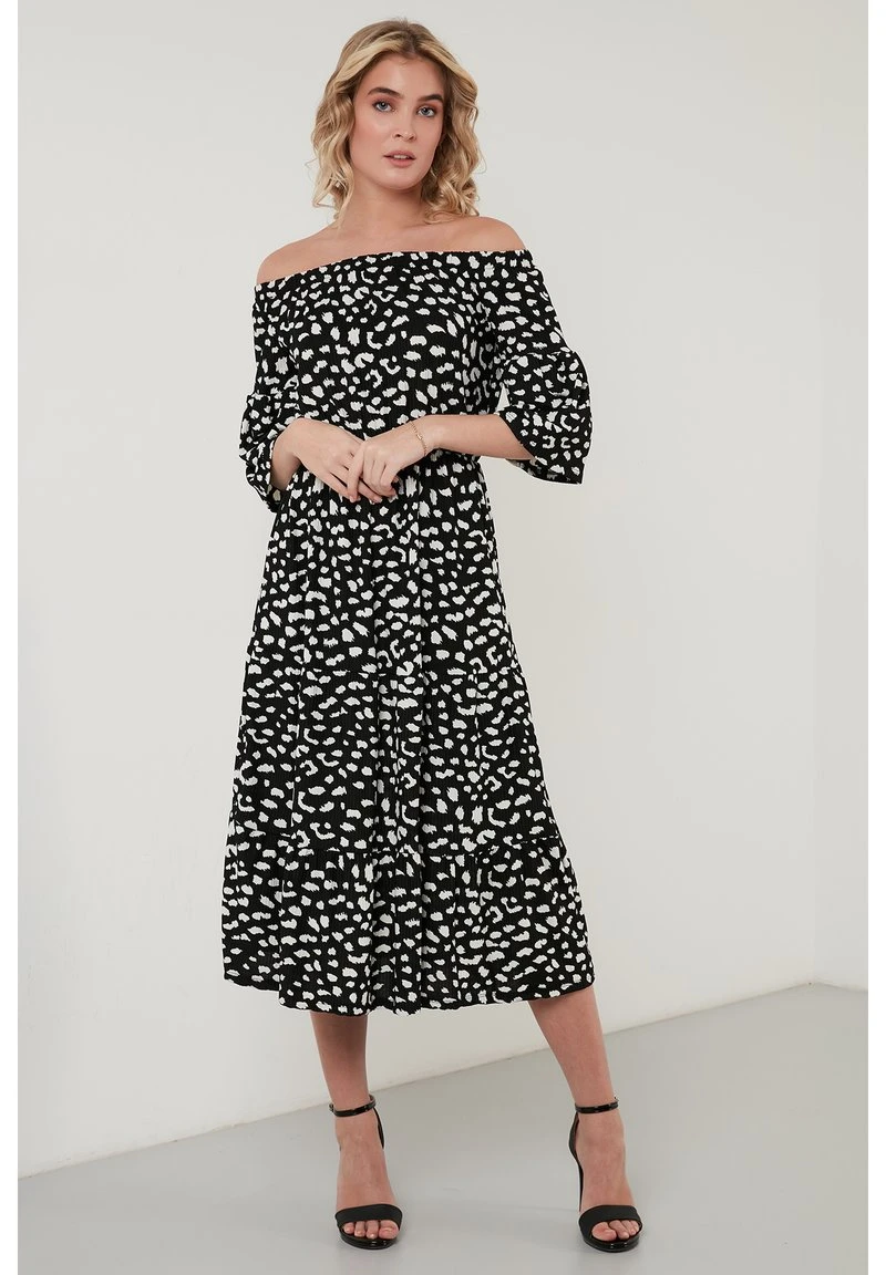 LELA FLOWERED CARMEN THREE QUARTER SLEEV - Vestido Informal - Black Lepoard , Mujer 2 LELA FLOWERED CARMEN THREE QUARTER SLEEV - Vestido Informal - Black Lepoard , Mujer - Imagen 2